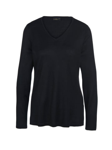 GOLDNER Kurzgröße:  Langarm-Pullover mit V-Ausschnitt in schwarz