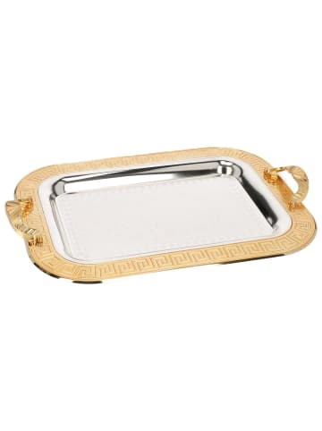 Almina 2er-Set Serviertabletts aus hochwertigem 18/10 Edelstahl in Gold/Silber(Motiv1)