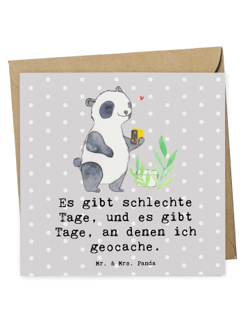 Mr. & Mrs. Panda Klappkarte Panda Geocaching mit Spruch in Grau Pastell