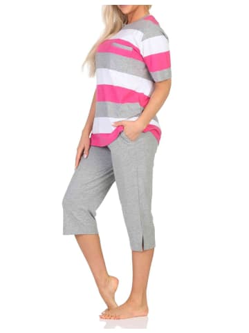 NORMANN Capri Schlafanzug kurzarm Blockstreifen in pink