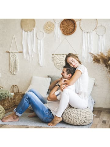 relaxdays Makramee Wandbehang in Creme - (B)60,5 x (H)65 cm
