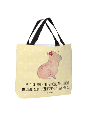 Mr. & Mrs. Panda Strandtasche Capybara Blume mit Spruch in Gelb Pastell