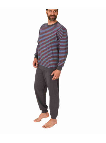 NORMANN Schlafanzug langarm Pyjama Bündchen Streifen - 70358 in dunkelgrau