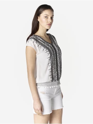 KOROSHI Verzierte kurzärmelige Damenbluse in weiß