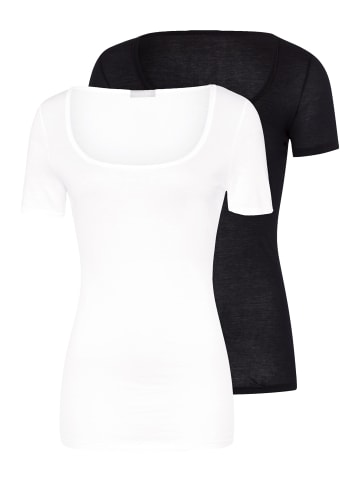 Hanro Unterhemd / Shirt Kurzarm Ultralight in Schwarz / weiß