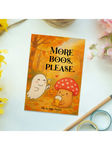 Mr. & Mrs. Panda Ansichtskarte Gespenst  Prost  Design mit Spruch in Weiß