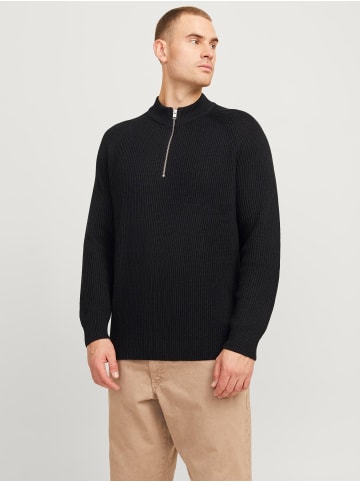 JACK & JONES PLUS Strickjacke mit Viertelreißverschluss in Black