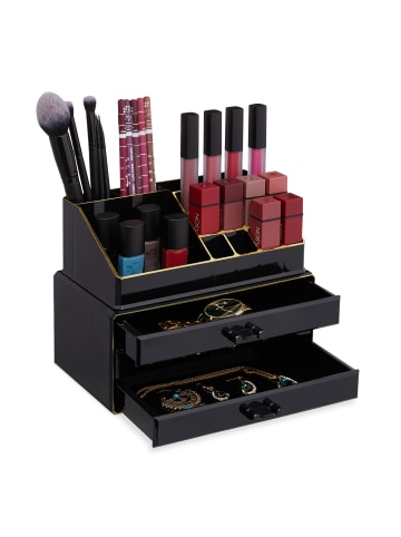 relaxdays Makeup Organizer in Schwarz Gold