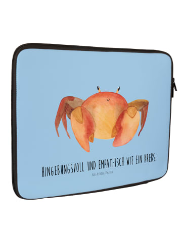 Mr. & Mrs. Panda Laptop Tasche Sternzeichen Krebs mit Spruch in Blau Pastell