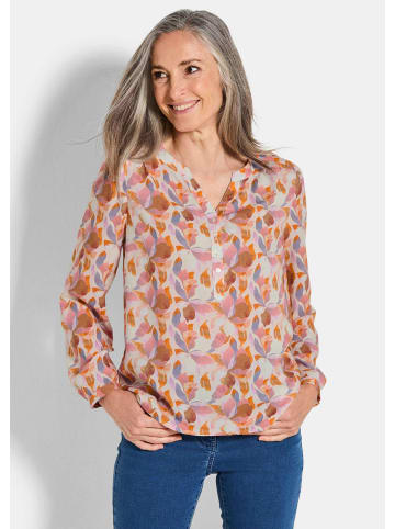 GOLDNER Kurzgröße:  Blusenshirt Florale Druckbluse mit V-Ausschnitt in orange / gemustert