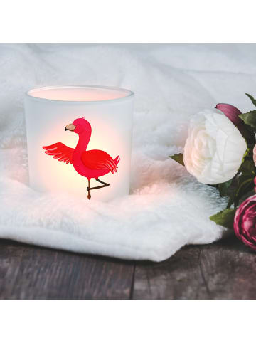 Mr. & Mrs. Panda Windlicht Flamingo Yoga ohne Spruch in Transparent