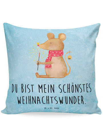 Mr. & Mrs. Panda Kissen 40x40 Maus Weihnachten mit Spruch in Eisblau