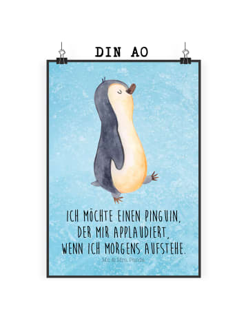 Mr. & Mrs. Panda Poster Pinguin marschieren mit Spruch in Eisblau