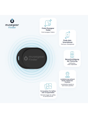 musegear Bluetooth-Schlüsselfinder "Finder mini" in schwarz - 2er Pack