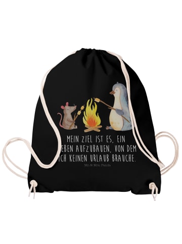 Mr. & Mrs. Panda Gymtasche Pinguin Lagerfeuer mit Spruch in Schwarz