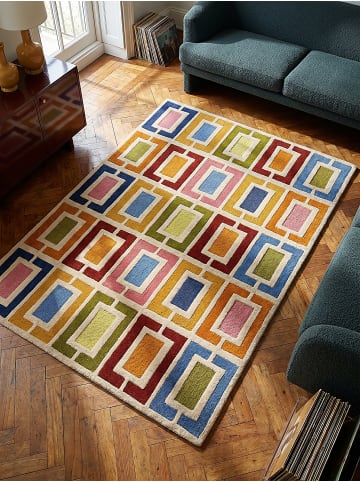 KADIMA DESIGN Teppich Wolle Handgetuftet DERWENT Geometrisch Wohnzimmer in Multicolor-Orange