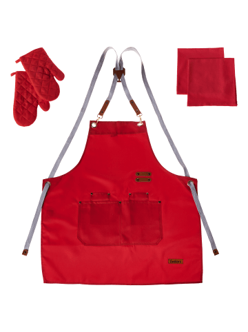 Beliani 5-tlg Küchentextilien Set BRASSICA in Rot/Braun/Grau