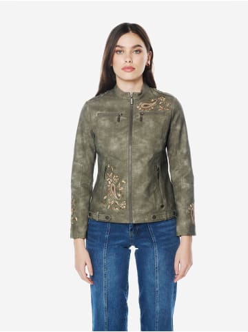 KOROSHI Bestickte kunstlederjacke für damen in grau