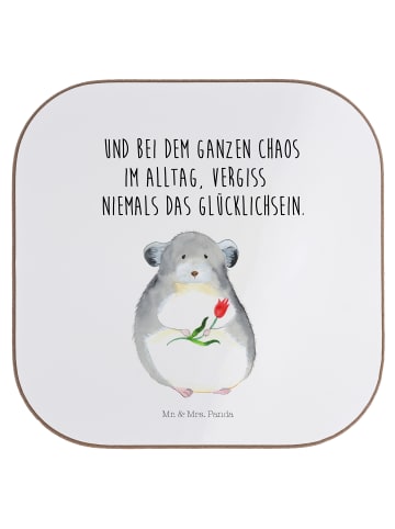 Mr. & Mrs. Panda Bierdeckel Chinchilla Blume mit Spruch in Weiß