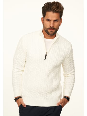 DAILY COTTON Strickpullover - als Grobstrick Troyer Pulli mit Zopfmuster für Herren in Ecru