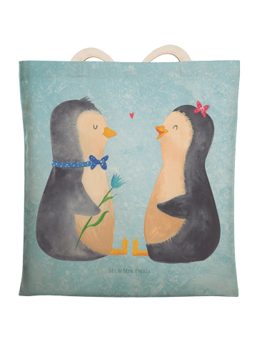 Mr. & Mrs. Panda Einkaufstasche Pinguin Pärchen ohne Spruch in Eisblau