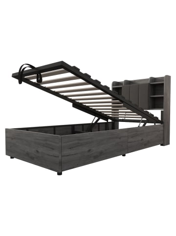 ABRIHOME Einzelbett 90 x 200 cm Hydraulisches Bett mit Stauraum USB Tape-C, Grau