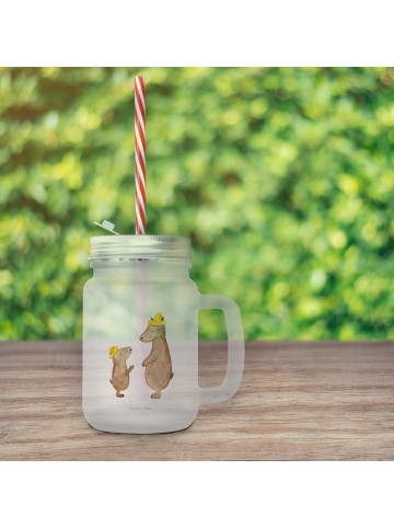 Mr. & Mrs. Panda Trinkglas Bären mit Hut ohne Spruch in Transparent