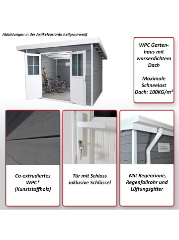 MCW WPC Gartenhaus mit Pultdach J94, Graphit-weiß