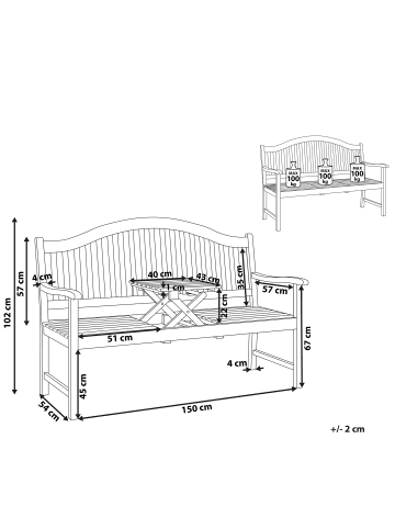 Beliani Gartenbank HILO in Braun - (W) 150 x (H) 102 x (L) 54 cm