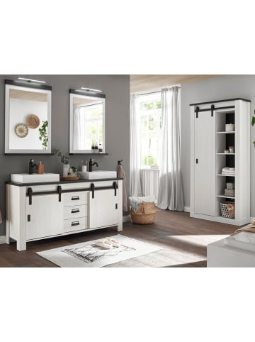Furn.Design Badmöbel-Set weiß Pinie, anthrazit, Doppelwaschtisch mit Waschbecken und LED