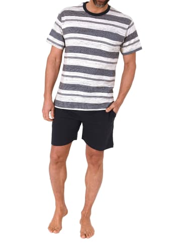 NORMANN Kurzarm Schlafanzug Shorty Pyjama Streifen - 78354 in dunkelgrau
