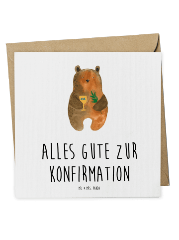 Mr. & Mrs. Panda Einladungskarte Bär Konfirmation mit Spruch in Weiß