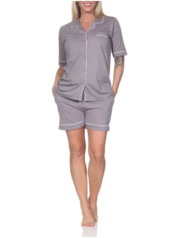 NORMANN Kurzarm Schlafanzug Shorty Pyjama Klassische Optik in sand