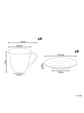 Beliani 8er-Set Tassen und Becher ELDERBERRY in Weiß