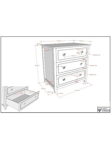 58 aufm Kessel KOMMODE 3 Schubladen Kamila Weiß Holz Soft Close