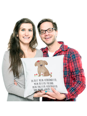 Mr. & Mrs. Panda Kissen Hund Dame mit Spruch in Weiß