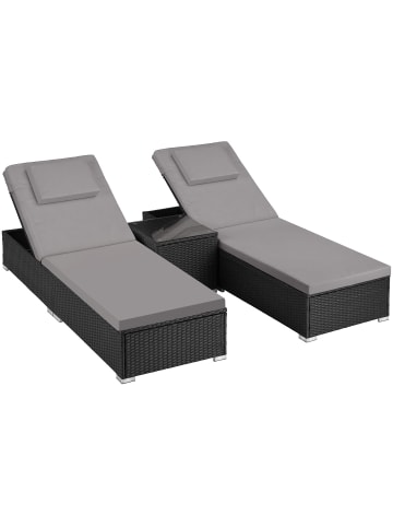 tectake Rattan-Doppelliege mit Tisch, mit abnehmbaren Kopfpolstern