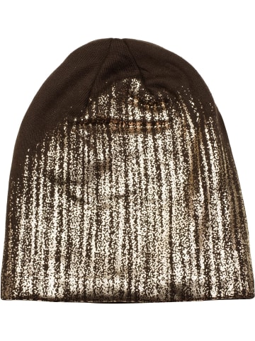 styleBREAKER Feinstrick Beanie Mütze in Dunkelbraun / Rosegold