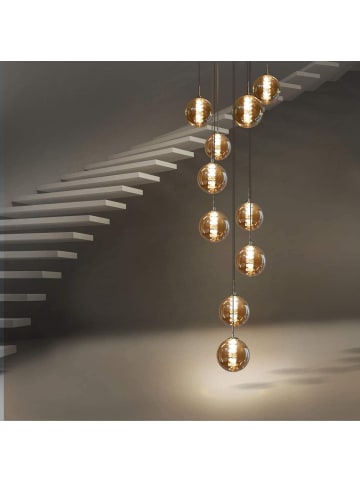 ZMH Pendelleuchte 10-flammige G9 in rauchgrau Glas und Kristall L41cm x H215cm