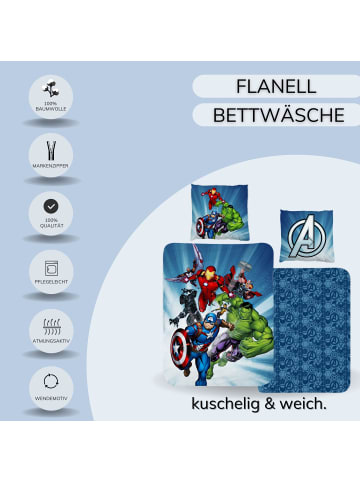 MTOnlinehandel Jungen Bettwäsche-Set Flanell "Marvel's Avengers" in Blau