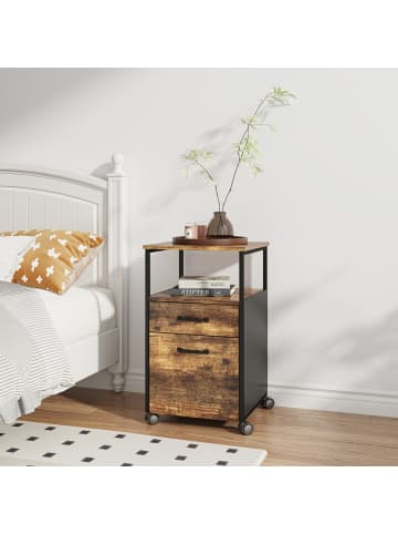 relaxdays Rollcontainer in Dunkelbraun-Schwarz - (B)42 x (H)66,5 x (T)44 cm