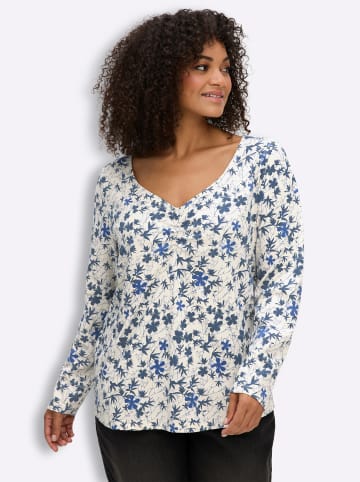 sheego Langarm-Shirt in champagner-rauchblau-gemustert