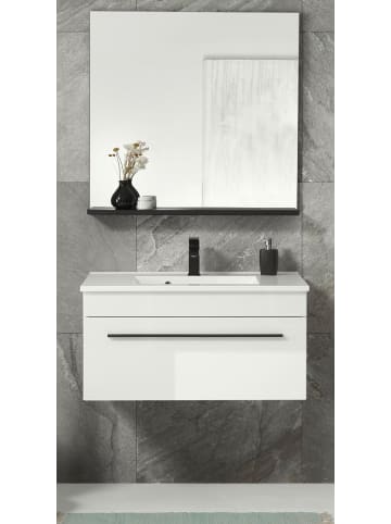 Furn.Design Badmöbel-Set weiß Hochglanz, schwarz, Kombination mit Waschbecken, 80 x 200 cm
