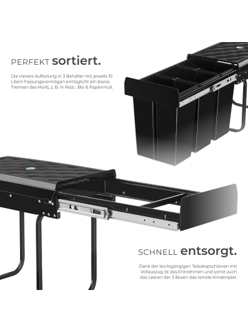 tectake Abfallsammler Ashlyn 26 x 48 x 42 cm, schwarz
