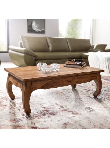 KADIMA DESIGN Couchtisch KANADA: Opium-Form, Massivholz, Akazienholz, pflegeleicht in Braun