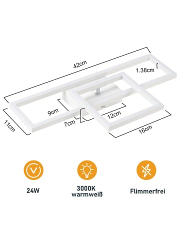 ZMH Deckenleuchte LED in weiß 2-flammige eckig Modern 20W 3000K warmweiß Flurlampe