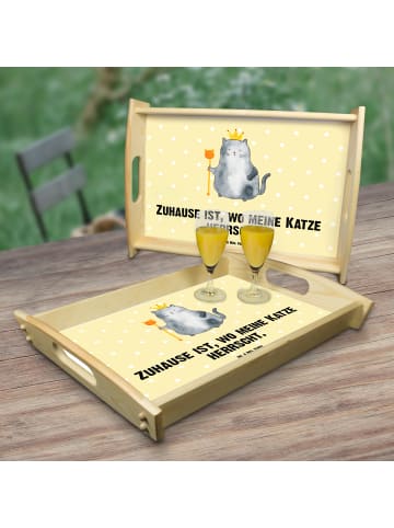 Mr. & Mrs. Panda Tablett Katze König mit Spruch in Gelb Pastell