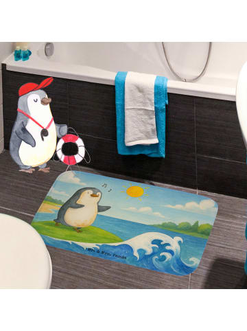 Mr. & Mrs. Panda Badteppich Pinguin Surfer Design ohne Spruch in Weiß