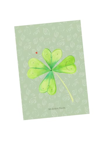 Mr. & Mrs. Panda Grußkarte Blume Kleeblatt ohne Spruch in Blattgrün