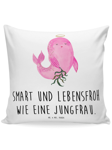 Mr. & Mrs. Panda Mikrofaser Kissen Sternzeichen Jungfrau mit Spruch in Weiß